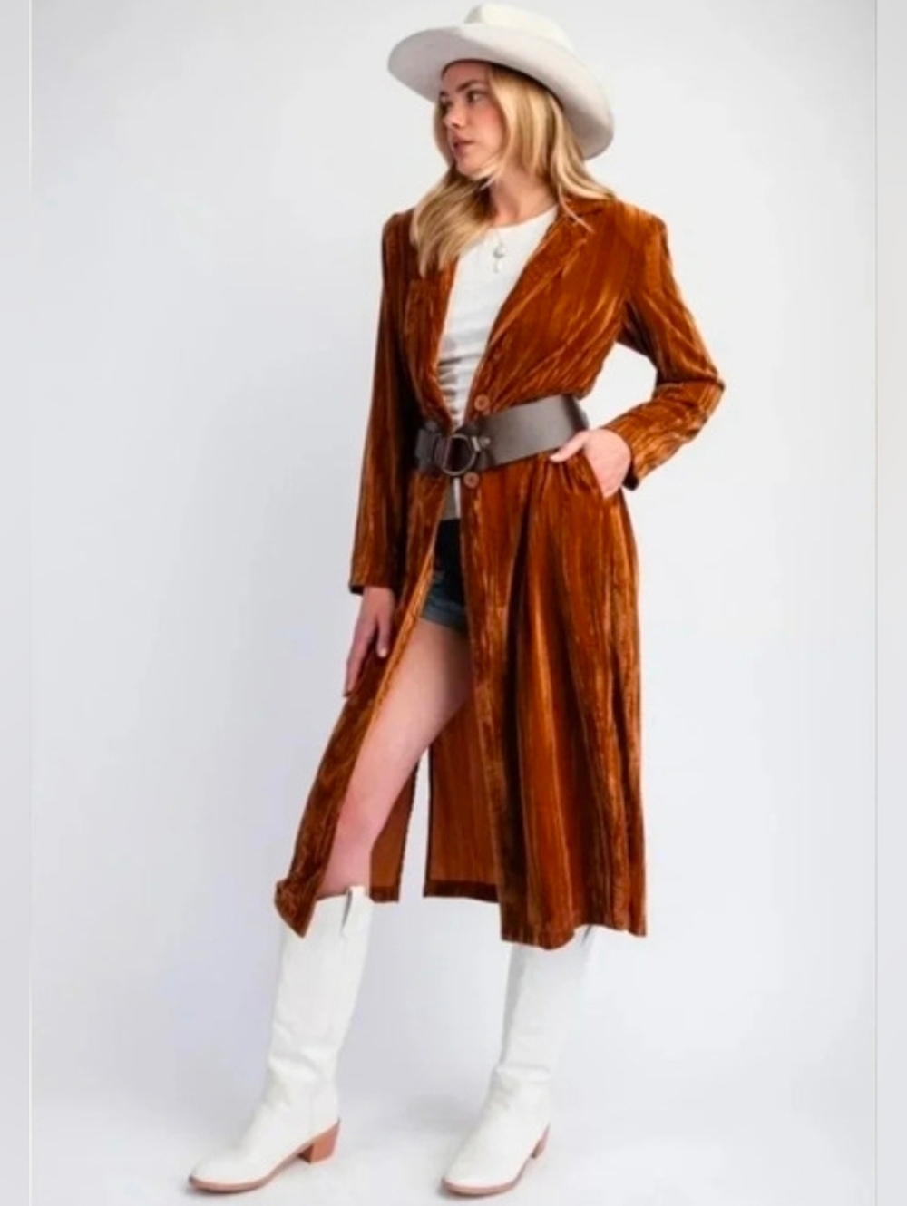 Easel Camel Ice Velvet Maxi Coat Large NWT